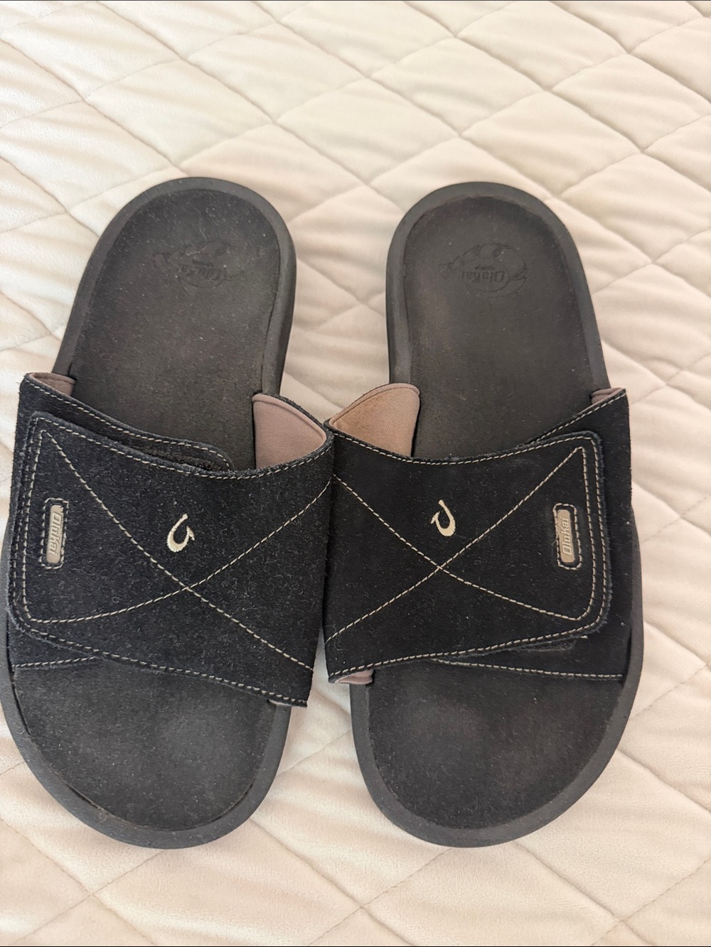 Men's Black Olukai Slide Sandals with Adjustable Strap